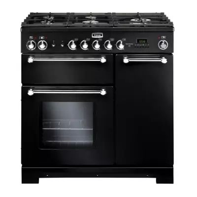 Piano de cuisson 90cm Kitchener 2 fours + 1 grill / 5 foyers gaz Noir / Chrom� - Falcon R�f. KCH90DFBL/C-EU