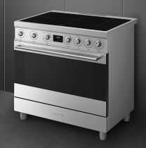 Piano de cuisson Classica 90cm 1 four électrique Vapor Clean / 5 foyers induction Inox - SMEG Réf. C9IMX2