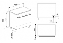 Piano de cuisson Classica 90cm 1 four électrique Vapor Clean / 5 foyers induction Inox - SMEG Réf. C9IMX2