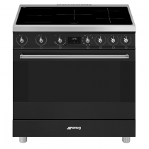 Piano de cuisson Classica 90cm 1 four électrique Vapor Clean / 5 foyers induction Noir mat - SMEG Réf. C9IMMB2