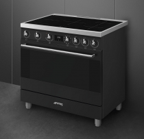 Piano de cuisson Classica 90cm 1 four électrique Vapor Clean / 5 foyers induction Noir mat - SMEG Réf. C9IMMB2