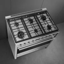 Piano de cuisson Classica Opera 90cm four VaporClean A+ / 6 foyers gaz Inox - SMEG Elite R&eacute;f. A90G001PX