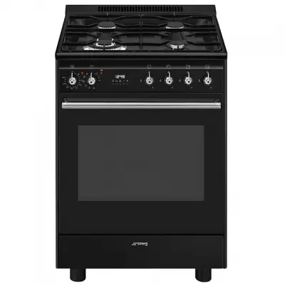 Piano de cuisson Concerto 60cm Four multifonction �mail / 4 br�leurs Noir brillant - SMEG R�f. GP61BL9