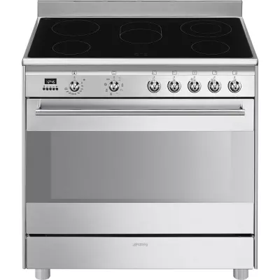Piano de cuisson Concerto 90cm 1 four �lectrique Vapor Clean / 5 foyers vitroc�ramique Inox porte Miroir - SMEG R�f. SCD91CMX9