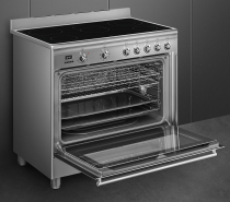 Piano de cuisson Concerto 90cm 1 four électrique Vapor Clean / 5 foyers vitrocéramique Inox porte Miroir - SMEG Réf. SCD91CMX9