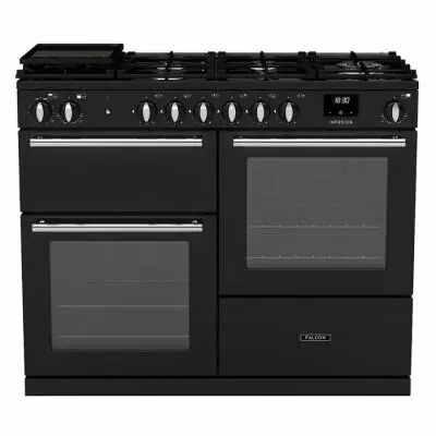 Piano de cuisson Infusion 110cm mixte 2 fours + 1 grill / 6 foyers gaz Noir Chrom� - Falcon R�f. INFO110DFPGBL/CM-E1