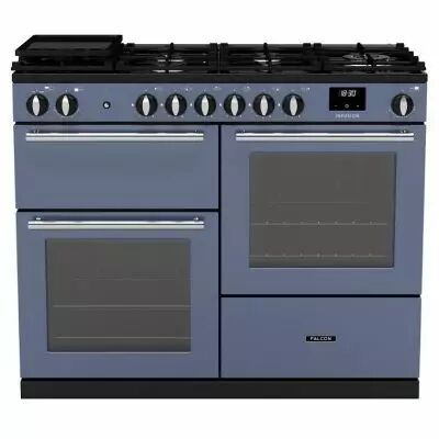Piano de cuisson Infusion 110cm mixte 2 fours + 1 grill / 6 foyers gaz Roche bleue Chrom� - Falcon R�f. IINFO110DFPSTB/CM-E1