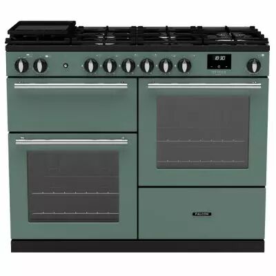 Piano de cuisson Infusion 110cm mixte 2 fours + 1 grill / 6 foyers gaz Vert min�ral Chrom� - Falcon R�f. INFO110DFPMGR/CM-E1
