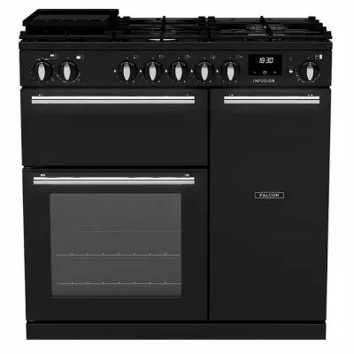 Piano de cuisson Infusion 90cm 2 fours + 1 grill / 5 foyers gaz Charbon mat satin� - Falcon R�f. INF90DFPCBL/CM-E1
