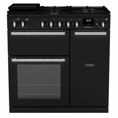Piano de cuisson Infusion 90cm 2 fours + 1 grill / 5 foyers gaz Noir Chrom� - Falcon R�f. INF90DFPGBL/CM-E1