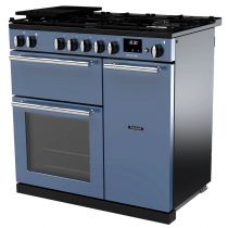 Piano de cuisson Infusion 90cm 2 fours + 1 grill / 5 foyers gaz Roche bleue Chromé - Falcon Réf. INF90DFPSTB/CM-E1
