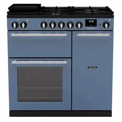 Piano de cuisson Infusion 90cm 2 fours + 1 grill / 5 foyers gaz Roche bleue Chrom� - Falcon R�f. INF90DFPSTB/CM-E1
