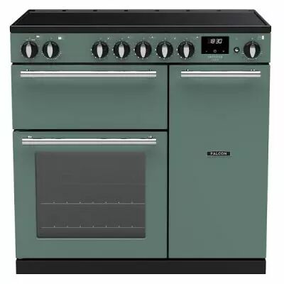 Piano de cuisson Infusion 90cm 2 fours + 1 grill / 5 foyers induction Vert min�ral / Chrom� - Falcon R�f. INF90EIPMGR/CM-E1