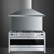 Piano de cuisson Opéra 150cm 2 fours électriques + 7 foyers gaz Inox / Verre noir - SMEG Elite Réf. A5-81