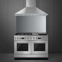 Piano de cuisson Portofino 120cm Inox - Four pyrolyse avec sonde + Four vapeur / 3 gaz / 2 induction / 1 Teppanyaki  - SMEG