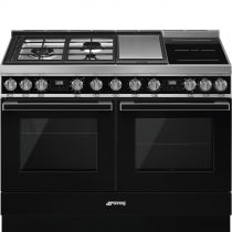 Piano de cuisson Portofino 120cm Noir - Four pyrolyse avec sonde + Four vapeur / 3 gaz / 2 induction / 1 Teppanyaki  - SMEG