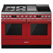 Piano de cuisson Portofino 120cm Rouge - Four pyrolyse avec sonde + Four vapeur / 3 gaz / 2 induction / 1 Teppanyaki - SMEG 