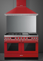 Piano de cuisson Portofino 120cm Rouge - Four pyrolyse avec sonde + Four vapeur / 3 gaz / 2 induction / 1 Teppanyaki - SMEG 