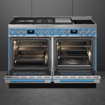 Piano de cuisson Portofino 120cm Turquoise - Four pyrolyse avec sonde + Four vapeur / 3 gaz / 2 induction / 1 Teppanyaki  - SMEG