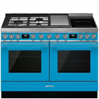 Piano de cuisson Portofino 120cm Turquoise - Four pyrolyse avec sonde + Four vapeur / 3 gaz / 2 induction / 1 Teppanyaki  - SMEG