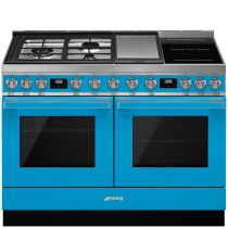 Piano de cuisson Portofino 120cm Turquoise - Four pyrolyse avec sonde + Four vapeur / 3 gaz / 2 induction / 1 Teppanyaki  - SMEG