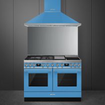 Piano de cuisson Portofino 120cm Turquoise - Four pyrolyse avec sonde + Four vapeur / 3 gaz / 2 induction / 1 Teppanyaki  - SMEG
