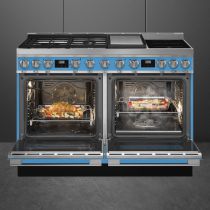 Piano de cuisson Portofino 120cm Turquoise - Four pyrolyse avec sonde + Four vapeur / 3 gaz / 2 induction / 1 Teppanyaki  - SMEG