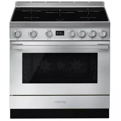 Piano de cuisson Portofino 90cm four �lectrique multifonction pyrolyse 126l / 5 foyers induction Inox - SMEG R�f. CPF9IPX
