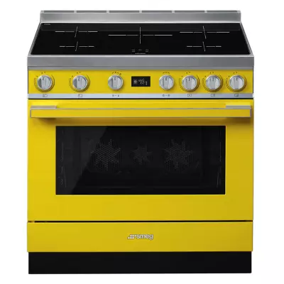 Piano de cuisson Portofino 90cm four �lectrique multifonction pyrolyse 126l / 5 foyers induction Jaune - SMEG R�f. CPF9IPYW