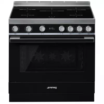 Piano de cuisson Portofino 90cm four �lectrique multifonction pyrolyse 126l / 5 foyers induction Noir - SMEG R�f. CPF9IPBL