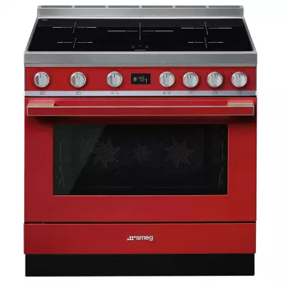 Piano de cuisson Portofino 90cm four �lectrique multifonction pyrolyse 126l / 5 foyers induction Rouge - SMEG R�f. CPF9IPR