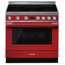 Piano de cuisson Portofino 90cm four électrique multifonction pyrolyse 126l / 5 foyers induction Rouge - SMEG Réf. CPF9IPR