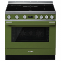 Piano de cuisson Portofino 90cm four électrique multifonction pyrolyse 126l / 5 foyers induction Vert Olive - SMEG Réf. CPF9IPOG