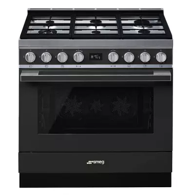 Piano de cuisson Portofino 90cm Four multifonction pyrolyse 115l / 6 foyers gaz Anthracite - SMEG R�f. CPF9GPAN