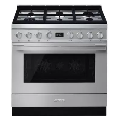 Piano de cuisson Portofino 90cm Four multifonction pyrolyse 115l / 6 foyers gaz Inox - SMEG R�f. CPF9GPX