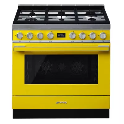 Piano de cuisson Portofino 90cm Four multifonction pyrolyse 115l / 6 foyers gaz Jaune - SMEG R�f. CPF9GPYW