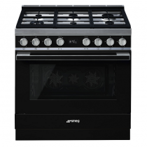 Piano de cuisson Portofino 90cm Four multifonction pyrolyse 115l / 6 foyers gaz Noir - SMEG Réf. CPF9GPBL