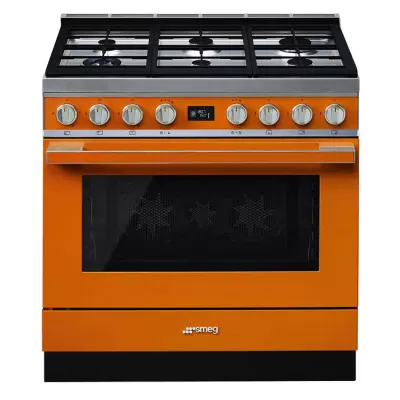 Piano de cuisson Portofino 90cm Four multifonction pyrolyse 115l / 6 foyers gaz Orange - SMEG R�f. CPF9GPOR
