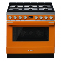 Piano de cuisson Portofino 90cm Four multifonction pyrolyse 115l / 6 foyers gaz Orange - SMEG Réf. CPF9GPOR