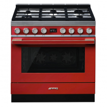 Piano de cuisson Portofino 90cm Four multifonction pyrolyse 115l / 6 foyers gaz Rouge - SMEG Réf. CPF9GPR