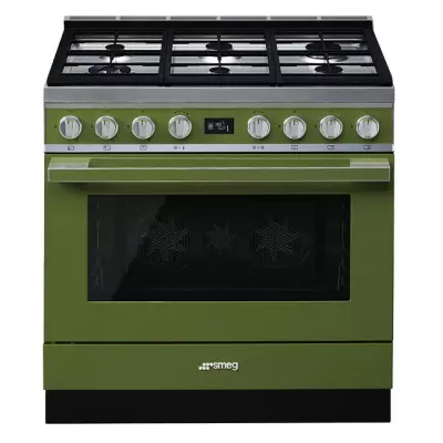 Piano de cuisson Portofino 90cm Four multifonction pyrolyse 115l / 6 foyers gaz Vert Olive - SMEG R�f. CPF9GPOG