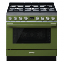 Piano de cuisson Portofino 90cm Four multifonction pyrolyse 115l / 6 foyers gaz Vert Olive - SMEG Réf. CPF9GPOG