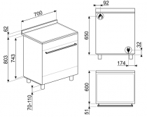 Piano de cuisson Sinfonia 70cm Four multifonction Vapor Clean / 5 foyers gaz Inox - SMEG Réf. B71GMXI9