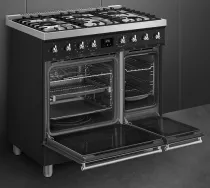 Piano de cuisson Sinfonia 90cm 2 fours &eacute;lectriques 5 foyers gaz Noir mat - SMEG Elite R&eacute;f. C9GPMB2
