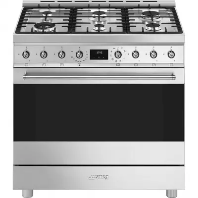 Piano de cuisson Sinfonia 90cm four multifonction Vapor Clean / 6 foyers gaz Inox - SMEG Elite R�f. C9GMX2