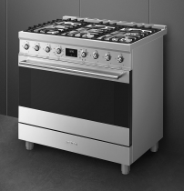 Piano de cuisson Sinfonia 90cm four multifonction Vapor Clean / 6 foyers gaz Inox - SMEG Elite Réf. C9GMX2