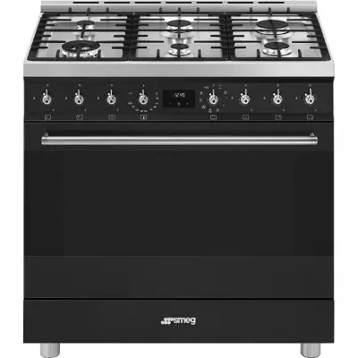 Piano de cuisson Sinfonia 90cm four multifonction Vapor Clean / 6 foyers gaz Noir mat - SMEG Elite R�f. C9GMMB2
