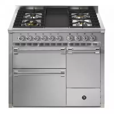 Piano de cuisson STEEL Ascot 100/3 Solid Door AQ10SFF-D-4T 100cm 3 fours / 4 foyers gaz + plancha en finition inox 