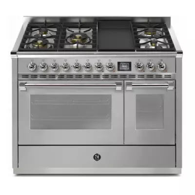 Piano de cuisson STEEL Ascot 120cm AQ12SF-4TM 1 four combi steam + 1 four traditionnel / 5 gaz + plancha en finition inox