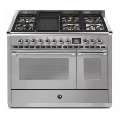 Piano de cuisson STEEL Ascot 120cm AQ12SF-6B 1 four combi steam + 1 four traditionnel / 6 gaz + barbecue en finition inox